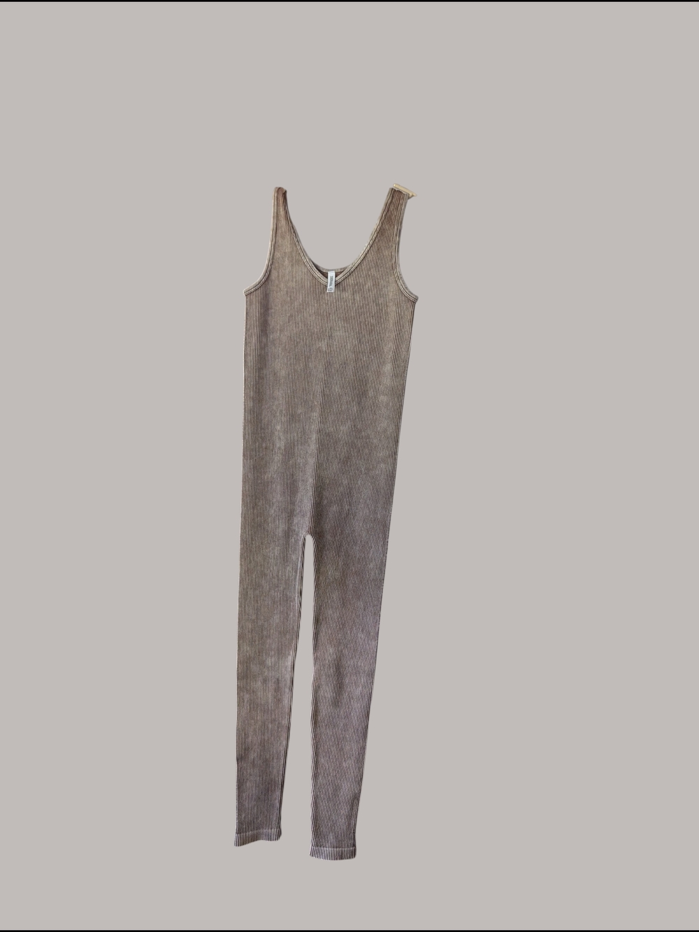 Zenana Outfitters Taupe Ribbed Tank Jumpsuit